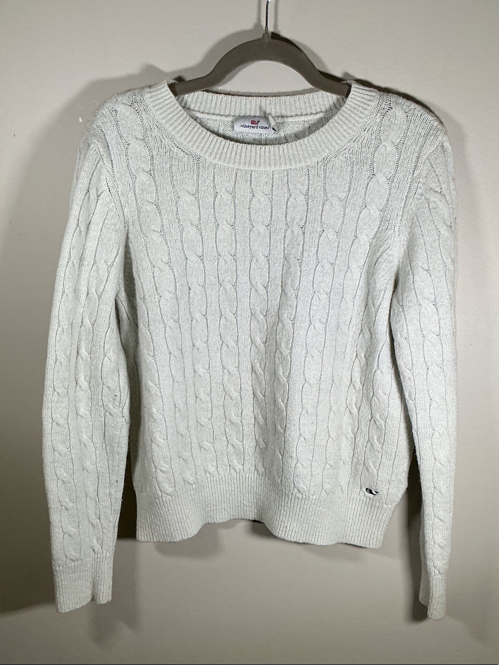 Vineyard Vines Cable Knit Sweater Women’s Large Cream Ivory Crewneck Pullover
